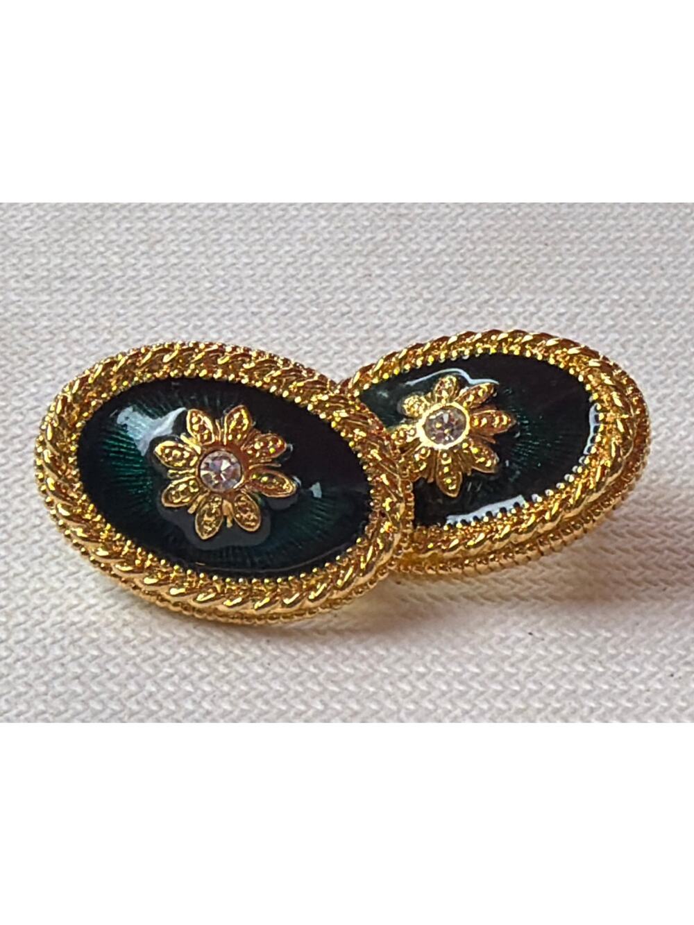 VINTAGE AVON EARRINGS Green Enamel And Gold Tone Rhinestone Pierced Earrings